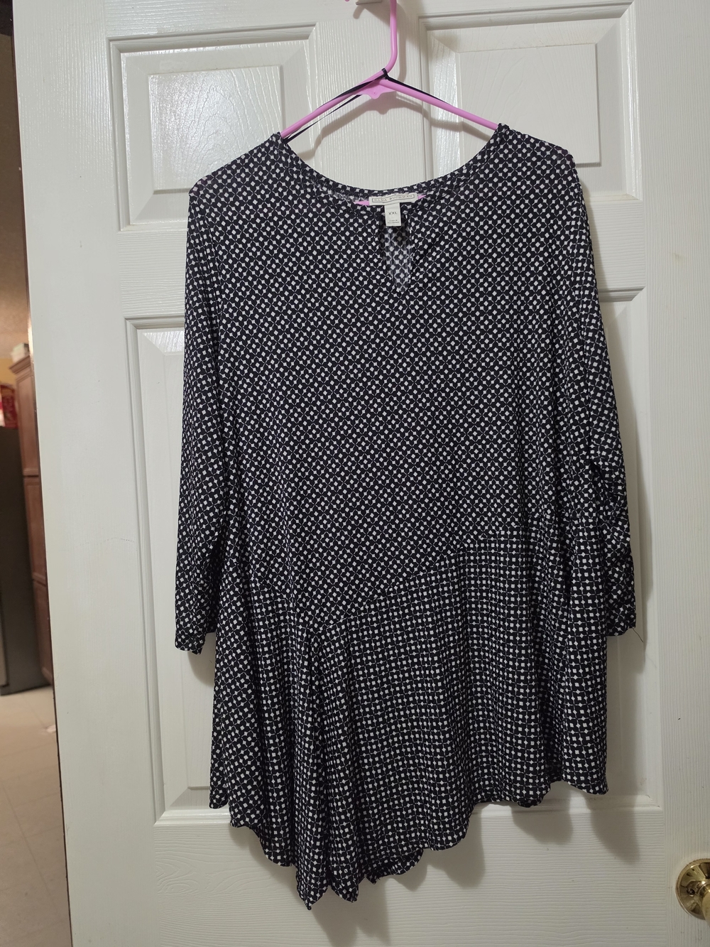 Dana BUCHMAN Black and White Printed Women's Peplum Tunic Blouse